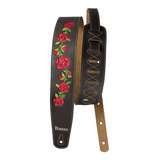 Correia Basso Marrom Bordada Floral Violão Guitarra Baixo