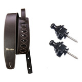 Correia Basso Vintage Liso Violao Baixo Guitarra Strap Lock Cor Marrom Com Strap Lock Preto