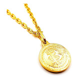 Corrente Cadeado Pingente Bitcoin Banhado Ouro