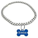 Corrente Colar Coleira De Aço Inox Para Cachorro Com Placa De Aço Personalizada Com Nome Do Pet E Dados Do Tutor-azul-30cm-