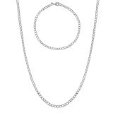 Corrente Cordão Com Pulseira Banhado Prata 925 Masculina Grumet 70cm 2mm