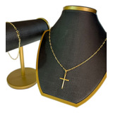 Corrente Cordão Com Pulseira E Pingente Banhado A Ouro 18k