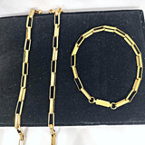 Corrente Cordão E Pulseira Cartier Aço Inox Banhada A Ouro