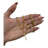 Corrente Cordão Masculino 4mm Pingente Cruz Banho Ouro 18k