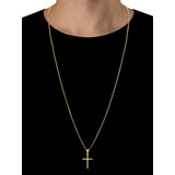 Corrente Cordão Masculino Banhado A Ouro 18k Pingente Cruz