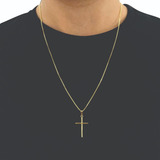 Corrente Cordão Masculino Banhado A Ouro 18k Pingente Cruz