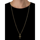 Corrente Cordão Masculino Banhado A Ouro 18k Pingente Cruz