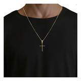 Corrente Cordão Masculino Banhado Ouro 18k Pingente Cruz Cor Dourado