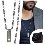 Corrente Cordão Pingente Crucifixo Aço Inox Tag Cruz