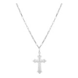 Corrente Cordão Prata Maciça 925 C Pingente Crucifixo 60cm