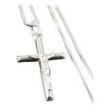 Corrente Cordão Prata Maciça 925 C Pingente Crucifixo 70cm