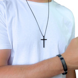 Corrente Cordão Pulseira Masculina Aço Inox Crucifixo Cruz