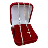 Corrente De Prata 925 Legítima 60cm Crucifixo E Caixinha