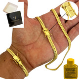 Corrente E Pulseira Flet Masculina Banhada Ouro 24k Não Suja