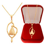 Corrente Feminina Pingente Terço Rosário Folheado A Ouro 18k