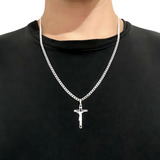 Corrente Grumet 60cm 3mm Pingente Crucifixo Jesus Prata 925 Hakuna Joias