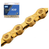 Corrente Kmc Dourada 10v X10 Bike 126 Elos Missing Link Mtb