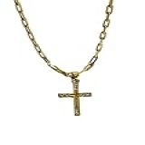Corrente Masculina Cadeado 4mm Com Pingente Cruz Cravejado Banhado Ouro 18K