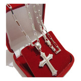 Corrente Masculina De Prata Cadeado Pingente Crucifixo Cruz