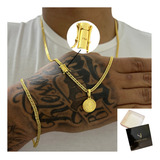Corrente Pingente E Pulseira Moeda Antiga Banhado Ouro 24k