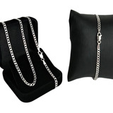 Corrente Prata 925 3mm Conjunto Legítima Pulseira Presente