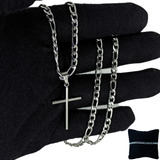 Correntinha Fina Masculina Corrente Prata Prateada Cordão Colar Crusifiquiço Masculino 60cm Grumet Fígaro Elo 3x1 4mm Pulseira Pingente Crucifixo Cruz Palito Aço Inox Inoxidável Cirúrgico Antialérgico