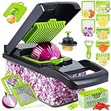 Cortador De Legumes- Alho- Cebola E Outros Alimentos Profissional E Multifuncional 14 Em 1- Corta Em Fatias E Cubos- Com 8 Lâminas- Com Recipiente -cinza-