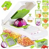 Cortador De Legumes Alho Cebola E Outros Alimentos Profissional E Multifuncional 14 Em 1 Corta Em Fatias E Cubos Com 8 Lâminas Com Recipiente E Cesto Coador Branco 