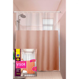 Cortina Box Banheiro Lisa Com Visor Cristal Ilhós Reforçados