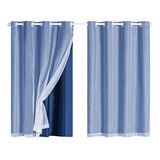 Cortina Corta Luz Blackout Com Voail 2 00mtrs Quarto Sala Cor Azul marinho