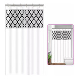 Cortina De Box Banheiro Com Visor E Ganchos Antimofo Branco