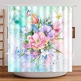 Cortina De Chuveiro Floral Cortina De Chuveiro De Flores Em Aquarela Conjunto De Cortinas De Chuveiro Com Pintura De Flores Desabrochando De Verão Tecido De Poliéster Impermeável Lavável Na