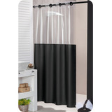Cortina Em Pvc Para Box Antimofo Com Ilhós 1 38x1 98 Cor Preto Com Visor Incolor