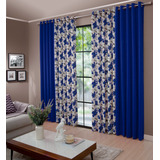 Cortina Estampada Para Sala Quarto 2 70 X 4 50 Cor Azul marinho