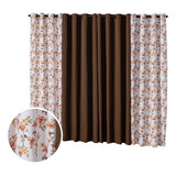Cortina Floratta 2 00 X 1 70m Sala Quarto Estampada Floral Cor Marrom