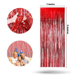 Cortina Metalizada Franja Metálica Para Decoração De Festa Cor Varmelho