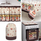 Cortina Pia kit P Fogão 4 Bocas capa Botijão toalha De Mesa