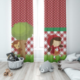 Cortina Quarto Infantil Tecido Oxford Menino Menina 2 20m Cor Lobo E Chapeuzinho Xadrez E Poa