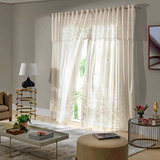 Cortina Renda Clássica 300x180 Irlanda Sala Quarto P Varão Cor Marfim bege