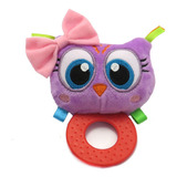 Coruja Pelúcia Com Buzina Chocalho E Anel Mordedor Macio