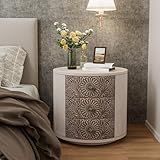 COSIEST Cômoda De 3 Gavetas Armário De Armazenamento Redondo MDF De 50 8 Cm Mesa De Cabeceira Retrô Com Acabamento Branco Mesa De Cabeceira De Madeira Com Gavetas Para Quarto Sala De Estar Cinza