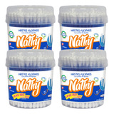 Cotonete Hastes Flexíveis Nathy 150 Unidades Kit 4 Potes