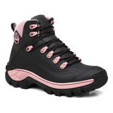 Coturno Bota De Couro Feminina Reforçada Leve Trilha Com C a