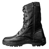 Coturno Bota Militar Tático Segurança Couro Lona Fechamento Zíper Lateral E Amarrar Frontal