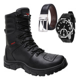 Coturno Casual Resistente Top Kit Relogio E Cinto Dupla Face