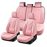 Coverado Conjunto Completo De Capas De Assento De Carro Protetor De Assento De Carro De 5 Peças Com Suporte Lombar E Encosto De Cabeça Removível Almofada De Couro Respirável Para Assento Dianteiro