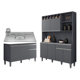 Cozinha Compacta Alice Balcão Gabinete Pia Tatiane 120cm Cor Cinza