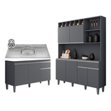 Cozinha Compacta Alice Balcão Gabinete Pia Tatiane 120cm Cza