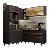 Cozinha Completa De Canto Madesa Reims 332001 Armário Balcão Cor Preto