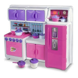 Cozinha Cristal Rosa Infantil Geladeira Fogao Completa 42cm